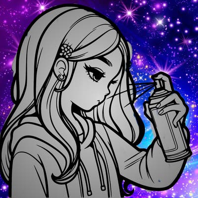 a realistic girl spray painting