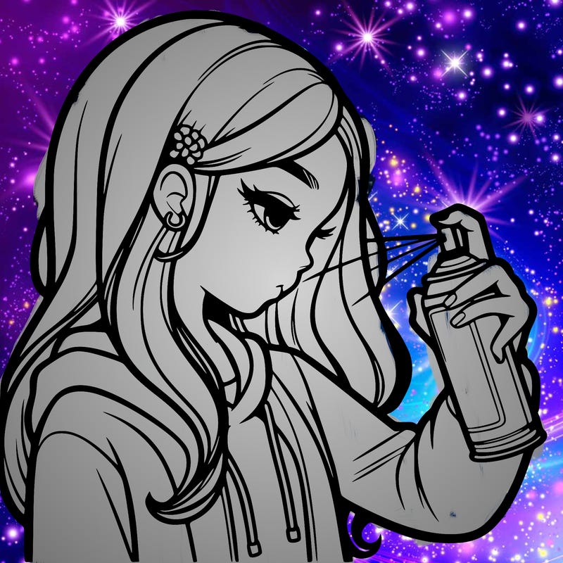 a realistic girl spray painting