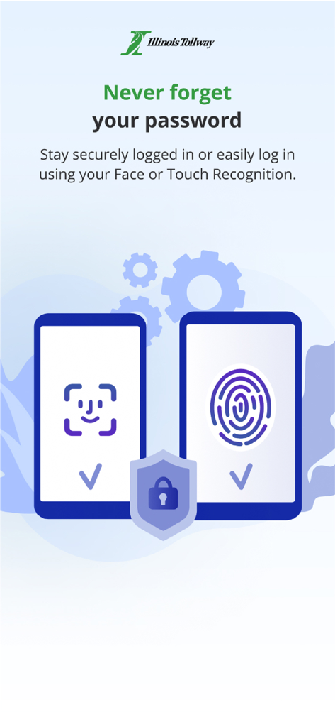 Secure login screen for Illinois Tollway app featuring Face and Touch Recognition
