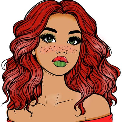 realistic girl with wavy hair and lips