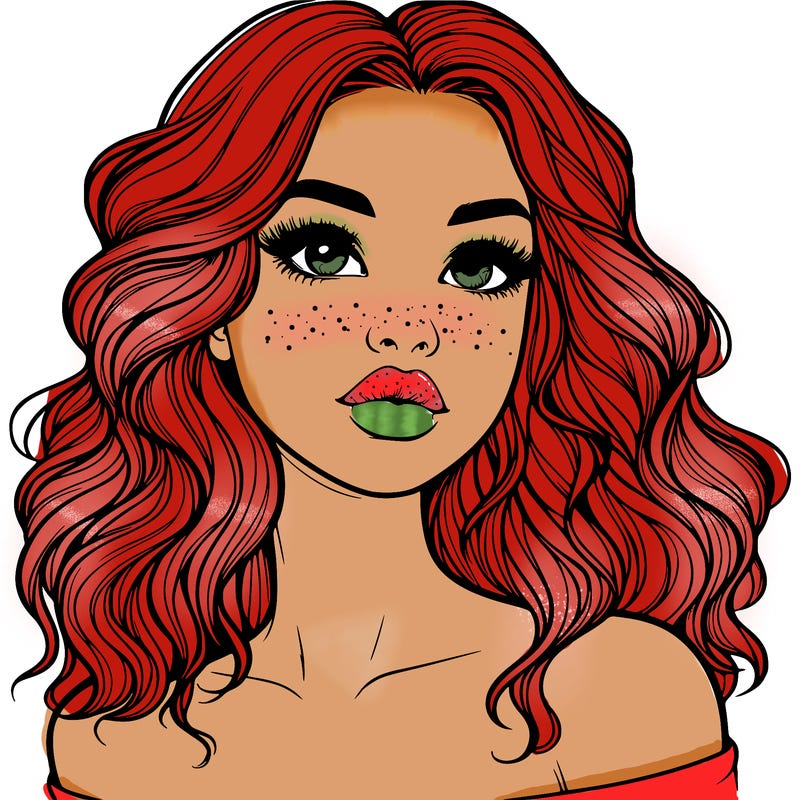 realistic girl with wavy hair and lips