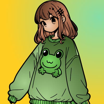 girl wearing frogging sweatshirt