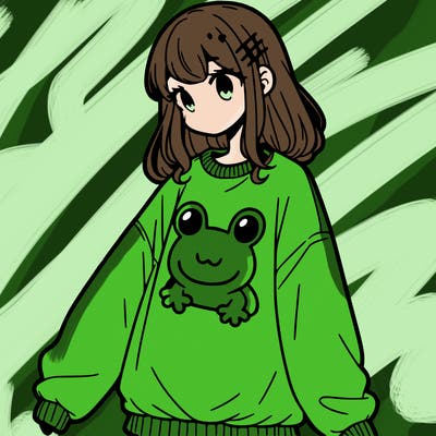 girl wearing frogging sweatshirt