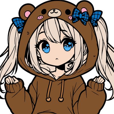 cute anime girl with ponytails and a cute bear hoodie