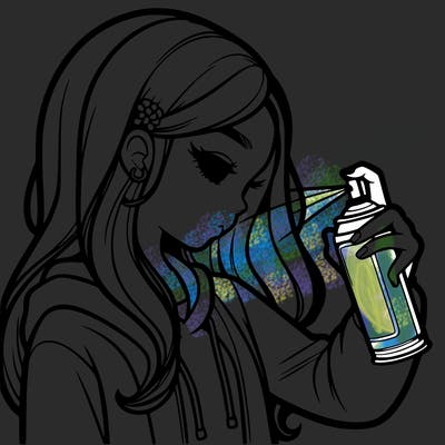 a realistic girl spray painting