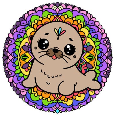 a cute baby seal mandala