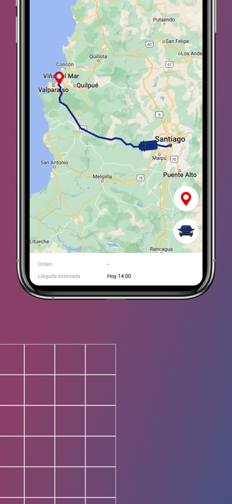 Interfaz de la aplicación Latam GO que muestra el seguimiento de vehículos en tiempo real en un mapa con la hora estimada de llegada.
