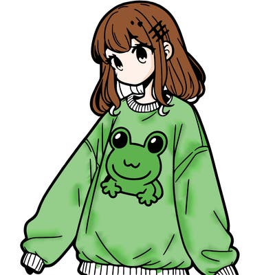 girl wearing frogging sweatshirt