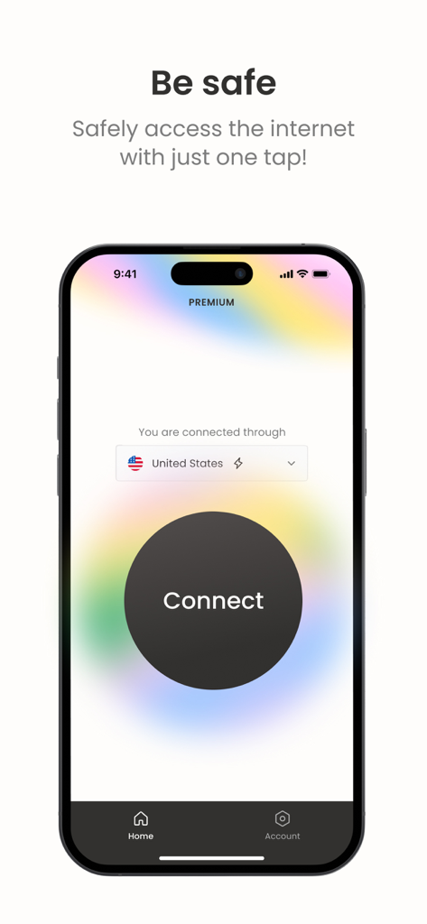 Hola VPN - Hola VPN app interface on iPhone showing the one-tap connect button and United States server selection