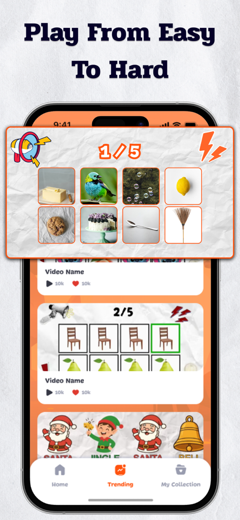 Screen showing a variety of trending rhythm challenges ranging from easy to hard difficulty levels