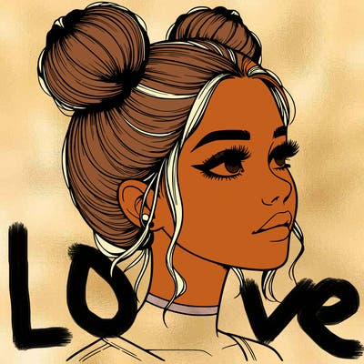 realistic girl with buns on the top of her head