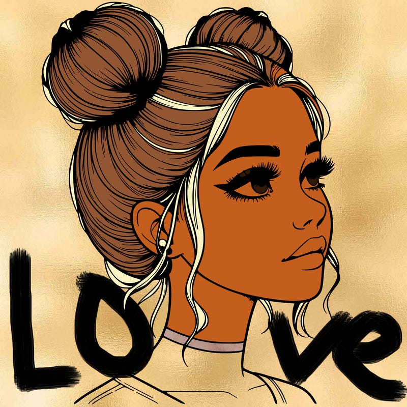 realistic girl with buns on the top of her head