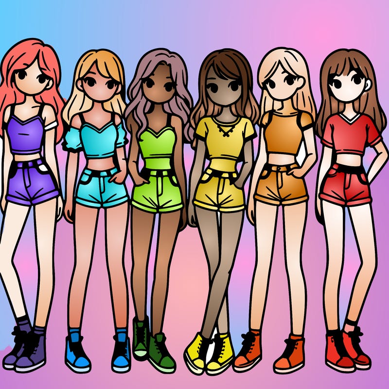 a group of girls wearing crop tops and shorts