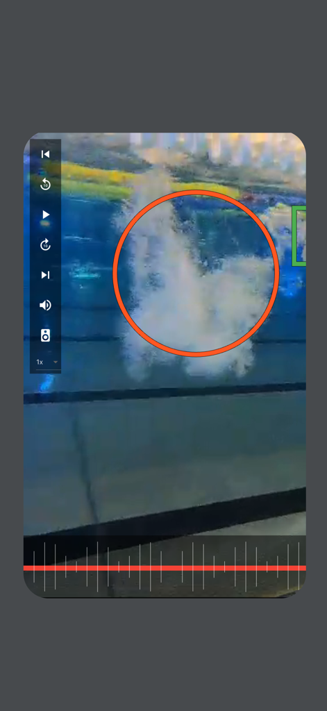 BeatBuddy Replay - Swimming video analysis in BeatBuddy Replay with frame-by-frame controls and circle annotation