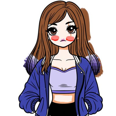 girl with long hair a crop top and a jacket