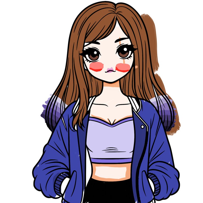 girl with long hair a crop top and a jacket