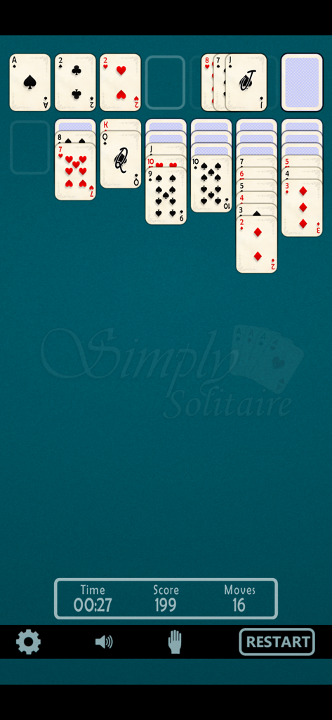 Simply Solitaire - Simply Solitaire classic card game interface with a green background and easy to read cards.