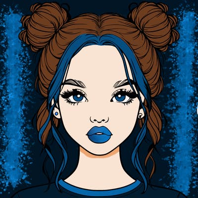 realistic girl with two buns in hair and lips