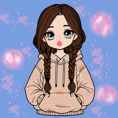 a realistic girl with a oversized hoodie and she has braids