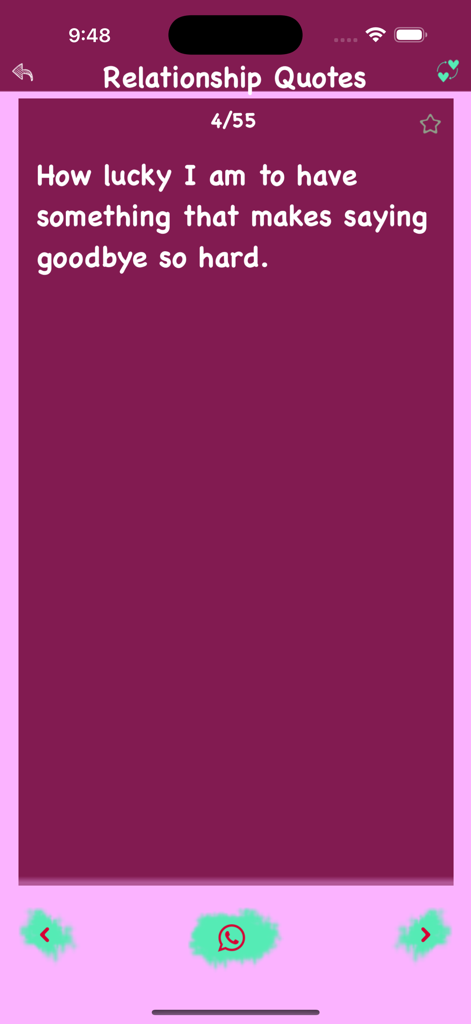 Romantic Quotes Latest Status - A sentimental relationship quote about saying goodbye on a purple background within the Romantic Quotes app.