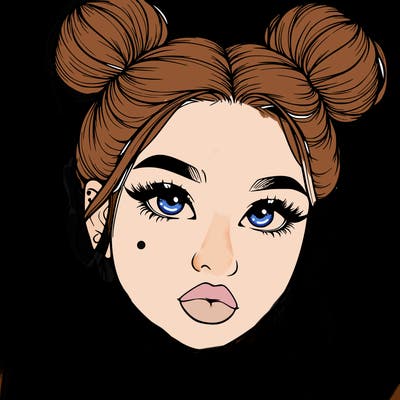realistic girl with two buns on her hair and lips