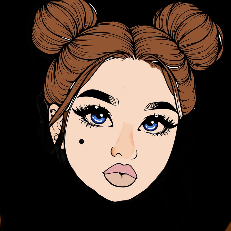 realistic girl with two buns on her hair and lips