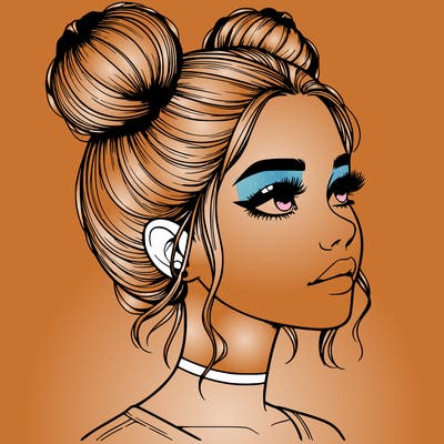 realistic girl with buns on the top of her head