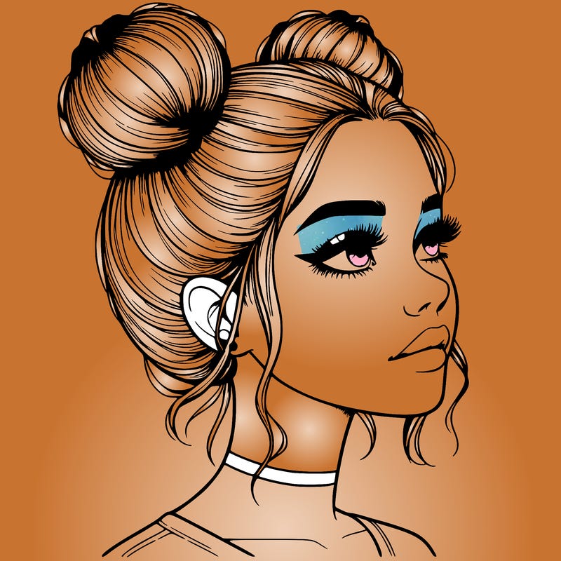 realistic girl with buns on the top of her head