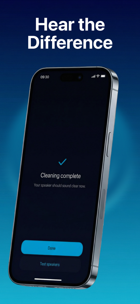 Water Eject - Clean Speaker - Schermata dell'iPhone che mostra il completamento di un ciclo di pulizia dell'altoparlante nell'app Water Eject