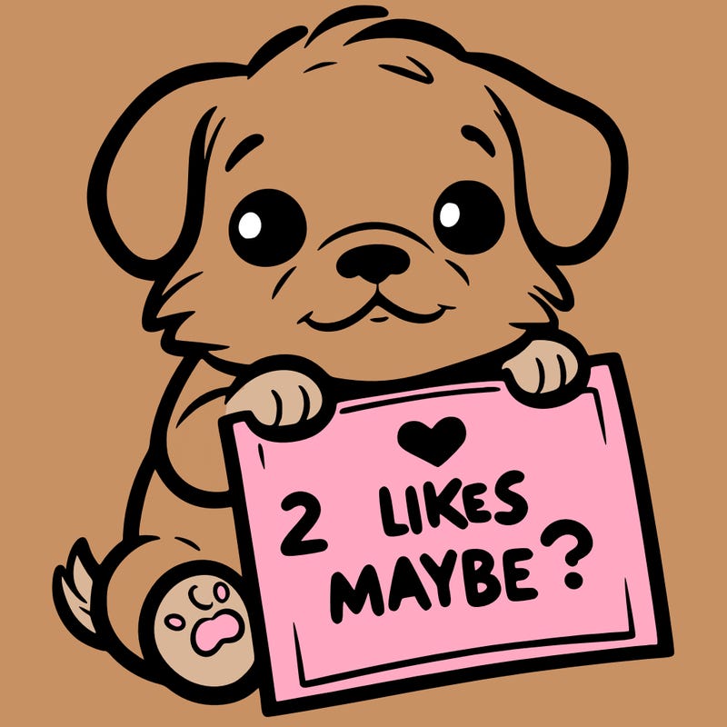 a puppy holding a sign that says 2 likes maybe?