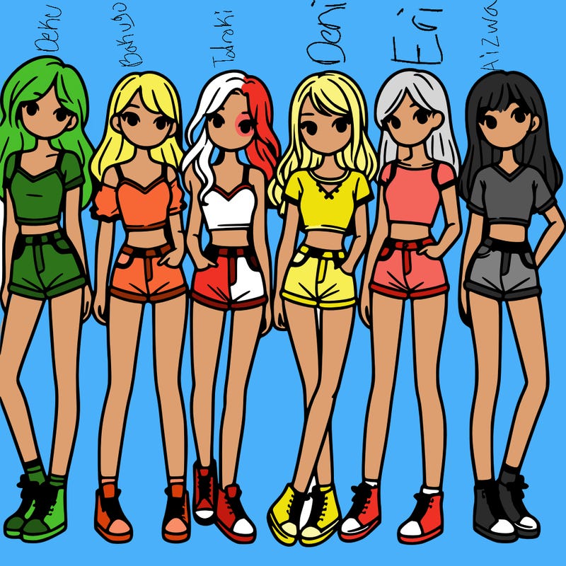 a group of girls wearing crop tops and shorts