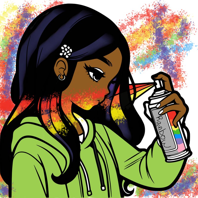 a realistic girl spray painting