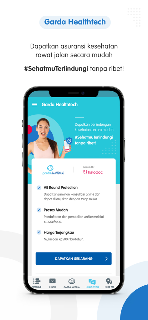 Garda Mobile - Medcare - Tela de promoção de seguro Garda Healthtech dentro do aplicativo móvel Medcare mostrando benefícios de saúde