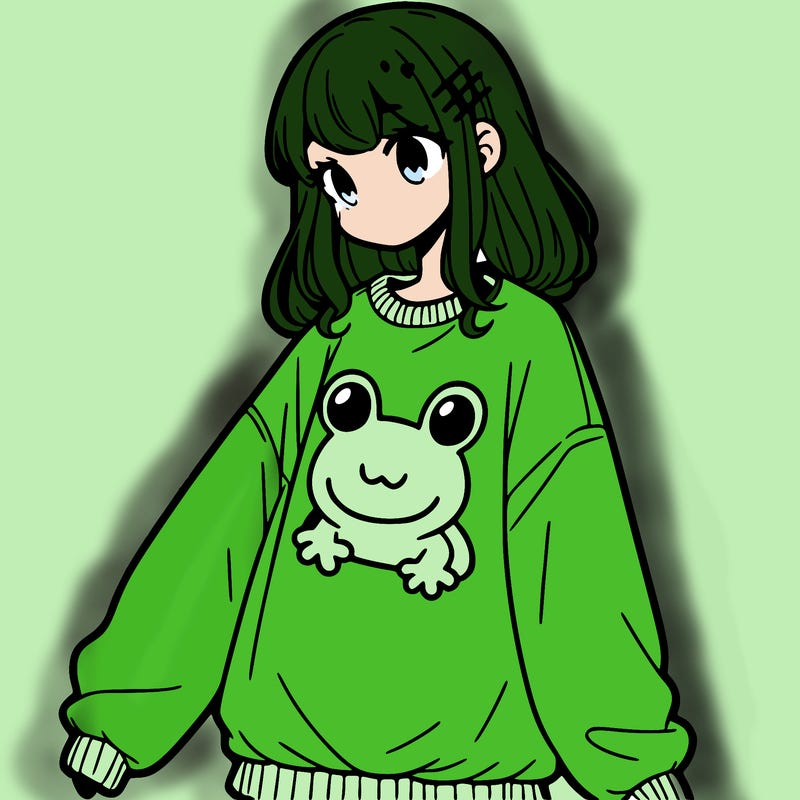 girl wearing frogging sweatshirt