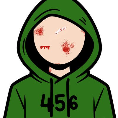 a person with non face waering a hoodie with a 456 symbol
