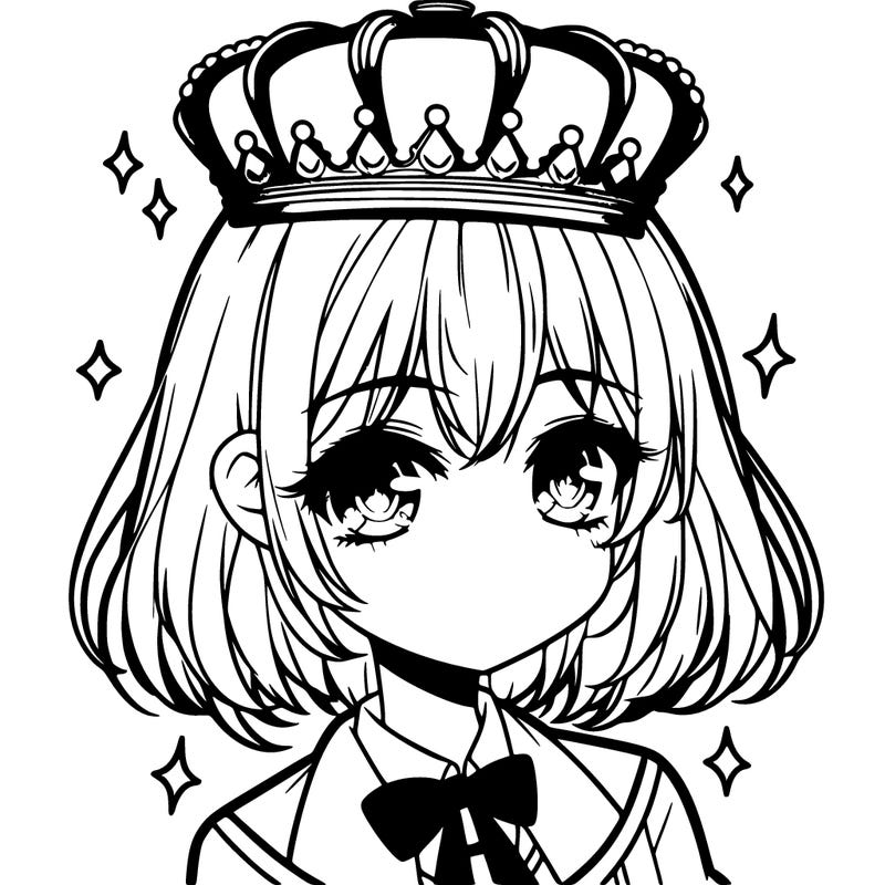 girl with a gold crown looking cute but pretty and realistic anime