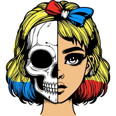 realistic girl with half skull mask