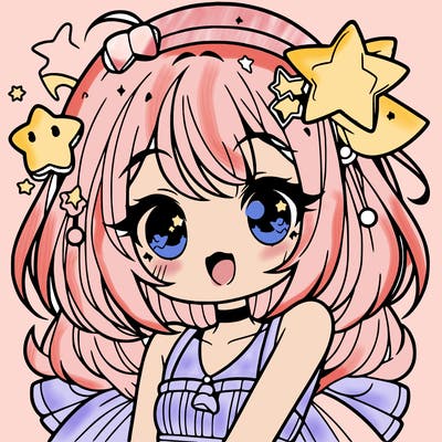cute anime girl with star accessories