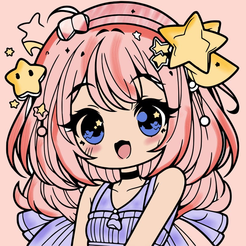 cute anime girl with star accessories