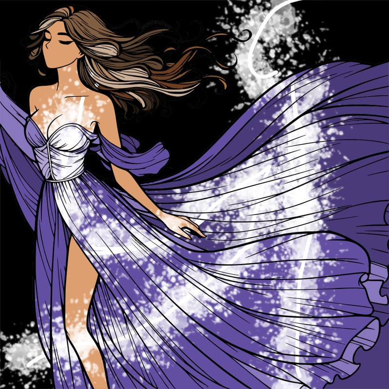 realistic woman in dress flowing the the wind