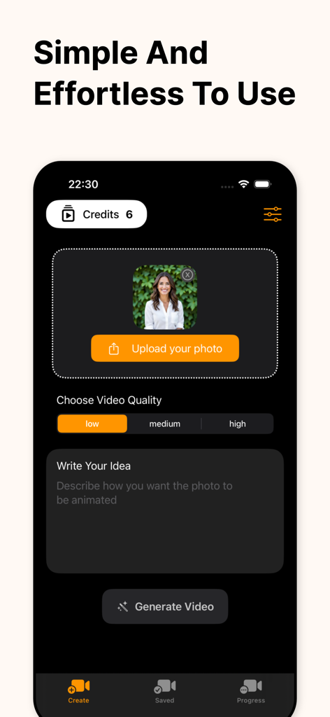 AI Video: Image to Video Maker - Interfaz de usuario de la aplicación AI Video mostrando la pantalla de carga de imágenes y las opciones de generación de vídeo