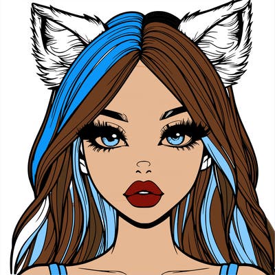 realistic girl with fox ears and realistic lips