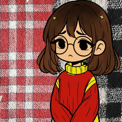 sad girl with glasses in a sweater