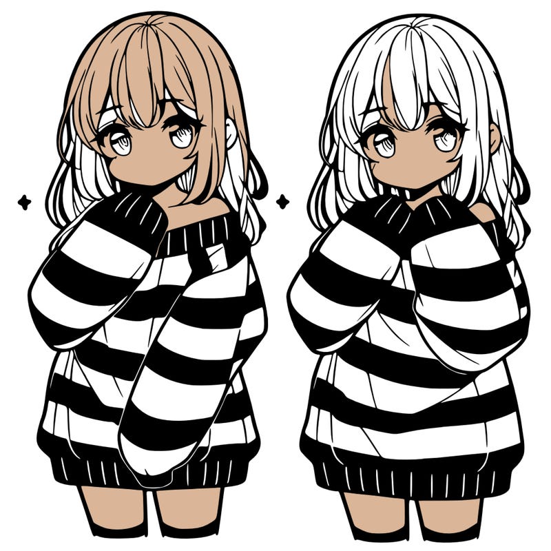 anime girl in a striped oversized sweater