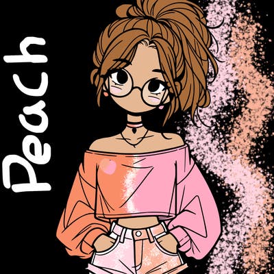 girl with a messy ponytail glasses a baggy crop top and jean shorts