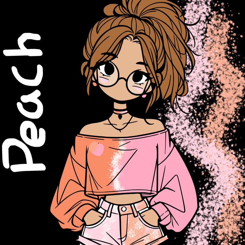 girl with a messy ponytail glasses a baggy crop top and jean shorts