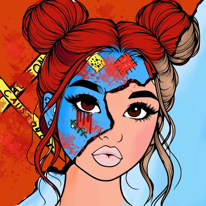 realistic girl with two buns on her hair and lips