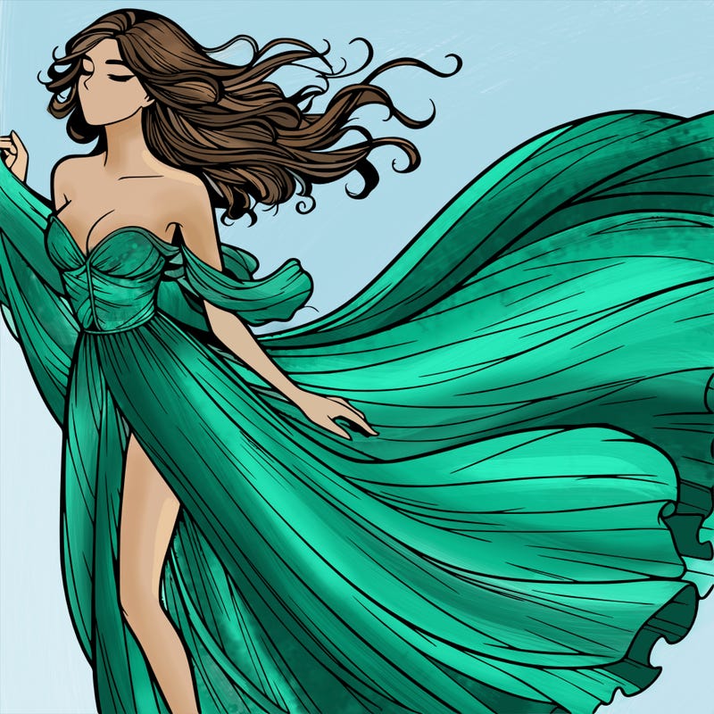realistic woman in dress flowing the the wind