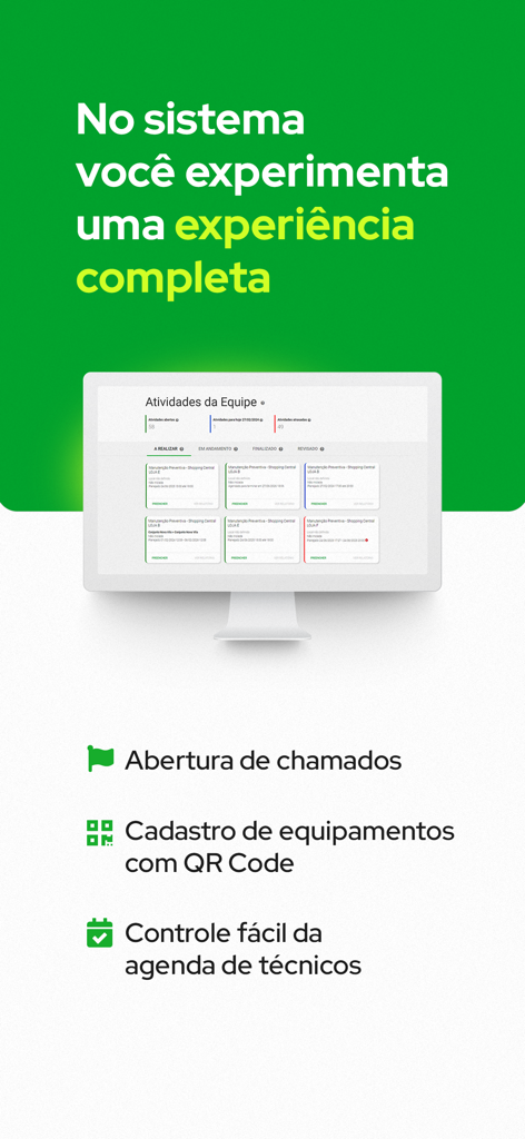 Produttivo: Ordem de Serviço - Produttivo field service management dashboard showing team activities and technician scheduling.