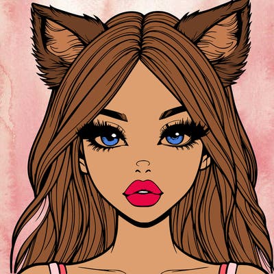 realistic girl with fox ears and realistic lips